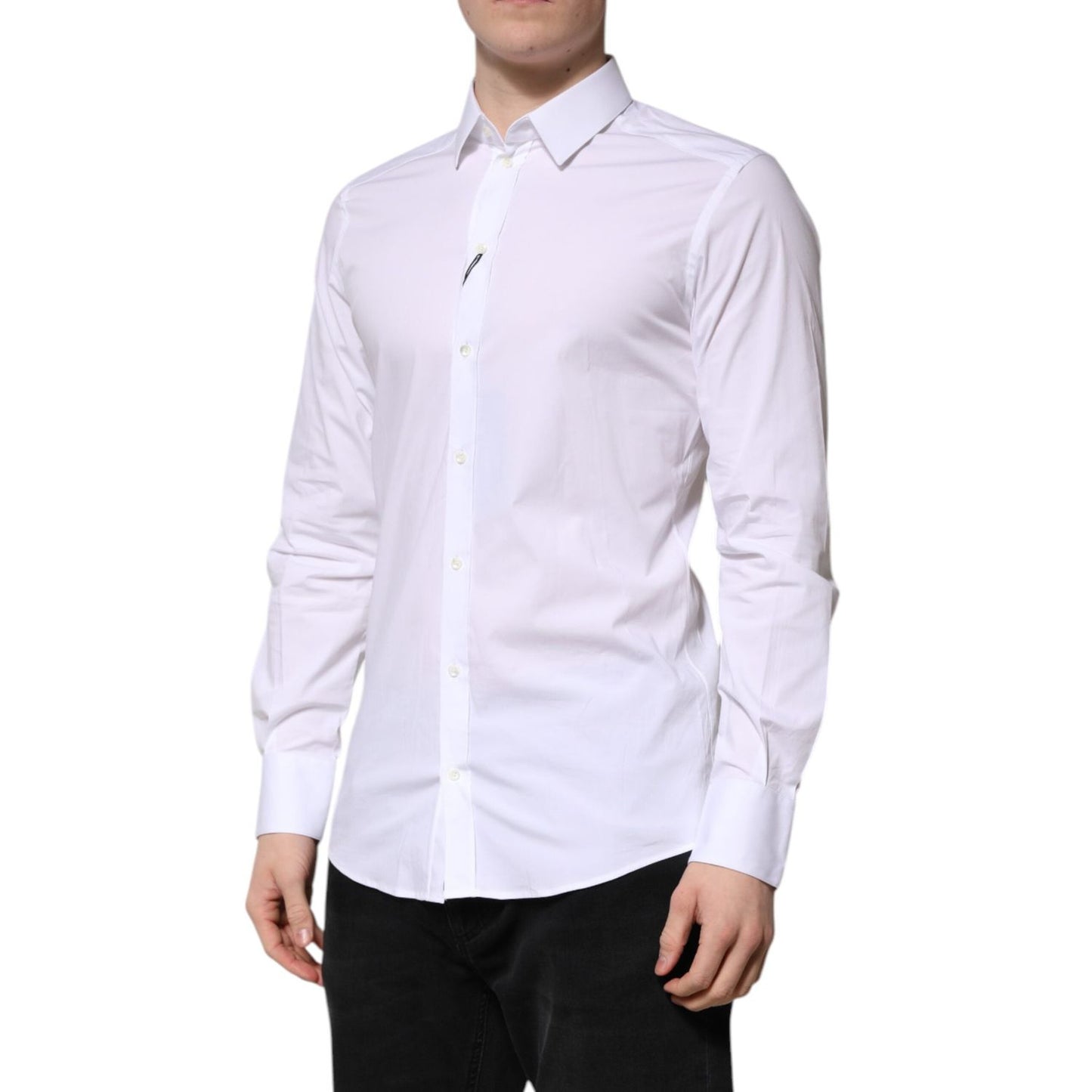 Dolce & Gabbana White Cotton GOLD Long Sleeve Men Dress Shirt TSH906933-39
