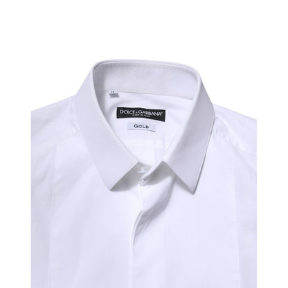 Dolce & Gabbana White Cotton GOLD Long Sleeves Men Dress Shirt