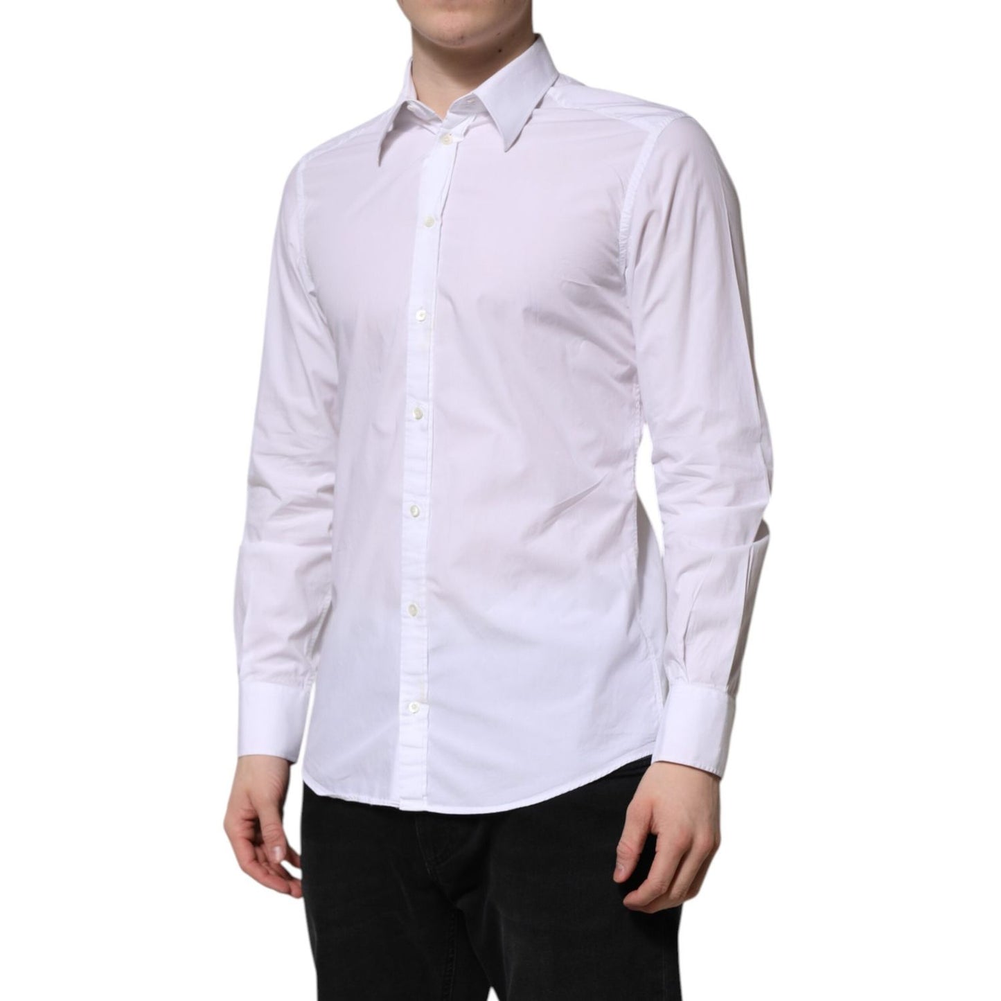 Dolce & Gabbana White Cotton GOLD Long Sleeves Dress Shirt TSH906941-42