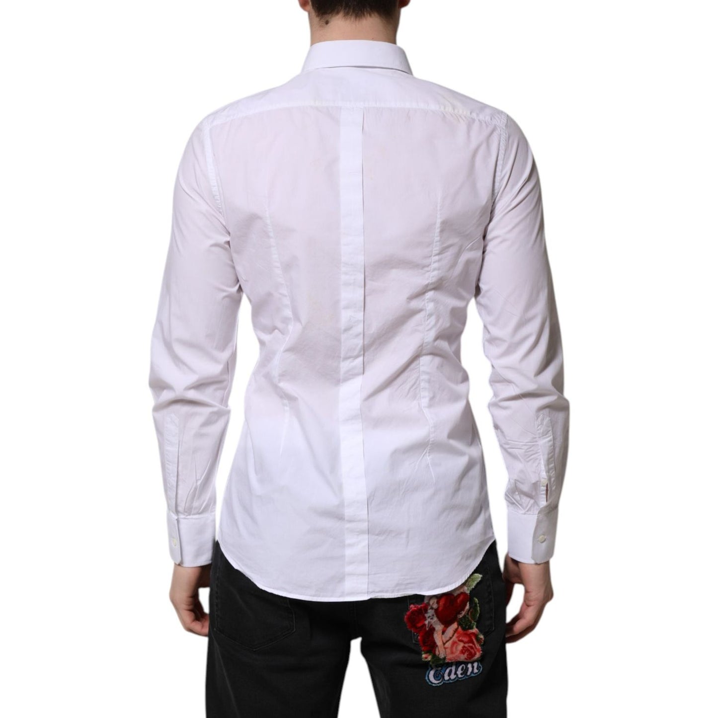 Dolce & Gabbana White Cotton GOLD Long Sleeves Dress Shirt TSH906941-42