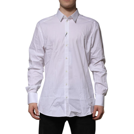Dolce & Gabbana White Cotton GOLD Long Sleeves Dress Shirt