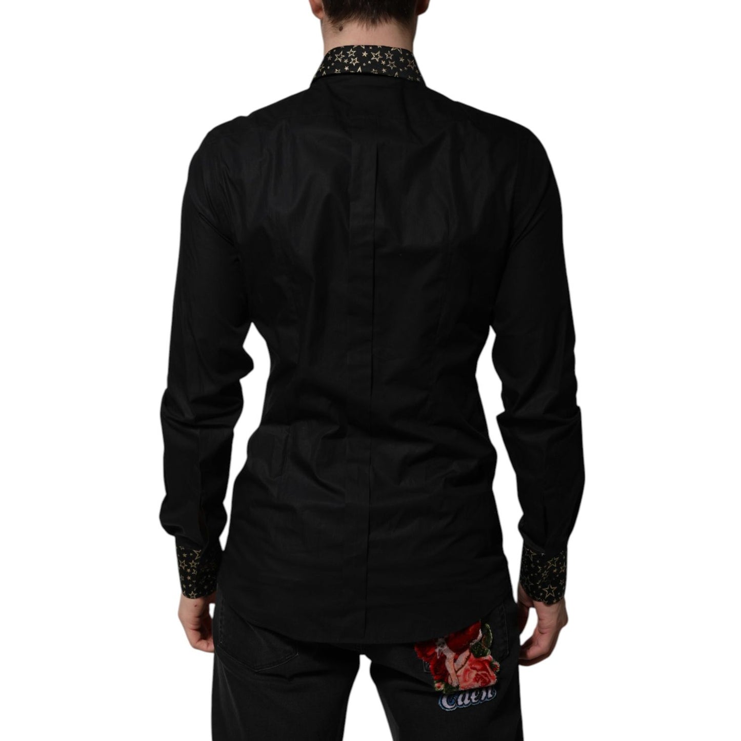 Dolce & Gabbana Black Cotton GOLD Long Sleeves Dress Shirt