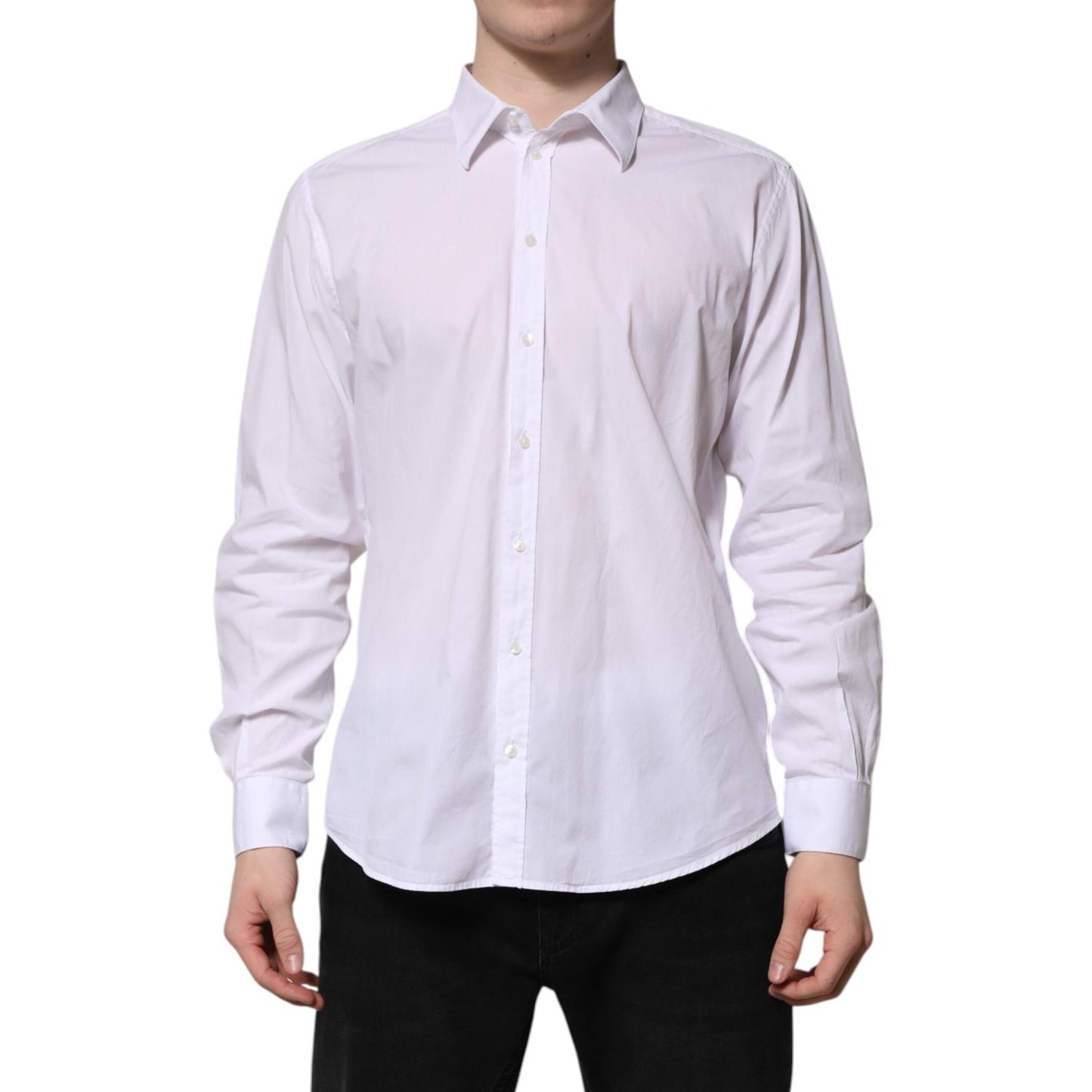 Dolce & Gabbana White Cotton STAFF Long Sleeves Formal Shirt