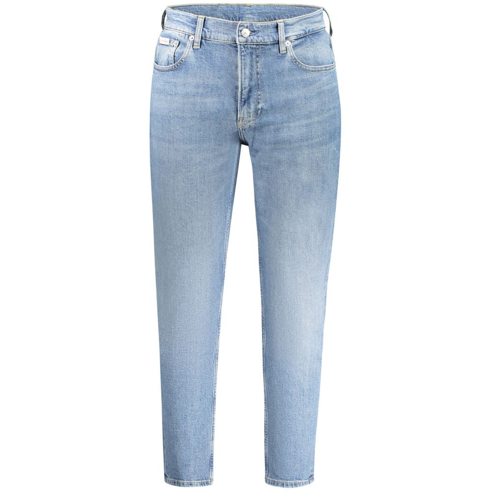 Calvin Klein Blue Cotton Men Jeans with trendy washed effect and sustainable fabric design front view.