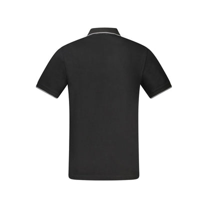 Back view of Hugo Boss Black Cotton Polo Shirt, slim fit with contrasting details and embroidered logo.