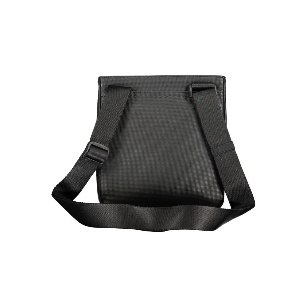 Back view of Tommy Hilfiger Black Polyethylene Shoulder Bag with adjustable strap, external pocket, and contrasting details.