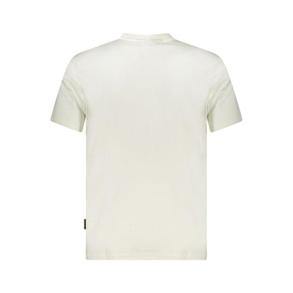 Back view of Napapijri White Cotton Men T-Shirt showcasing short sleeves and crew neck design.