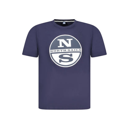 North Sails Blue Cotton Men T-Shirt with logo, short-sleeve crew neck design