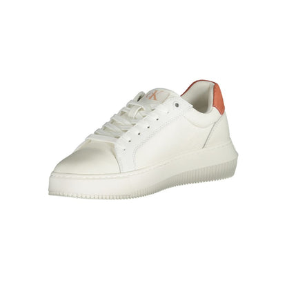 Calvin Klein White Polyethylene Women Sneaker with pink accents and logo, providing a stylish and comfortable athleisure look.