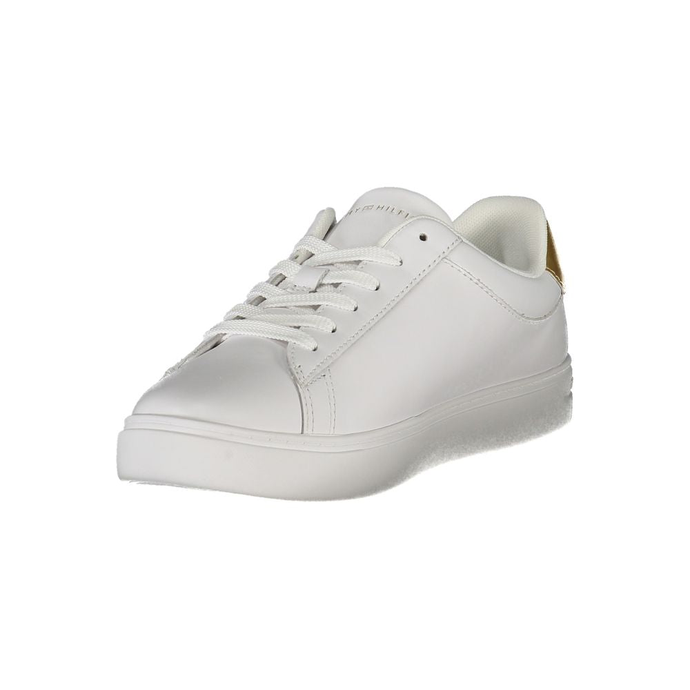 Tommy Hilfiger White Leather Women Sneaker with gold accents and removable insole for comfort
