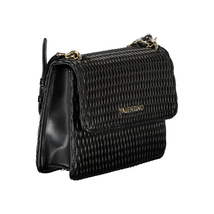 Mario Valentino Black Polyethylene Women Handbag with chain shoulder strap, showcasing luxury design and iconic logo.