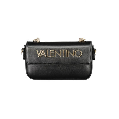 Mario Valentino Black Polyethylene Women Handbag with chain handle, eco-conscious fashion, featuring luxury design and adjustable strap.