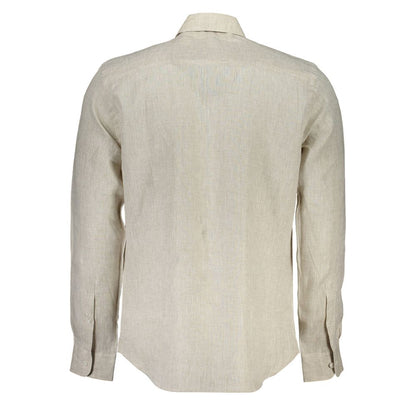 Back view of North Sails Beige Linen Men Shirt with long sleeves and Italian collar.