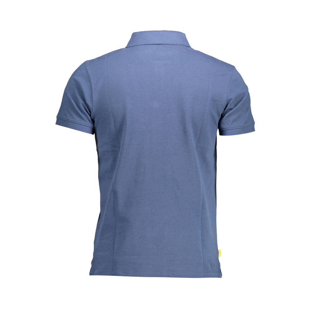 Timberland Blue Cotton Men Polo Shirt back view showcasing slim fit and short sleeves.