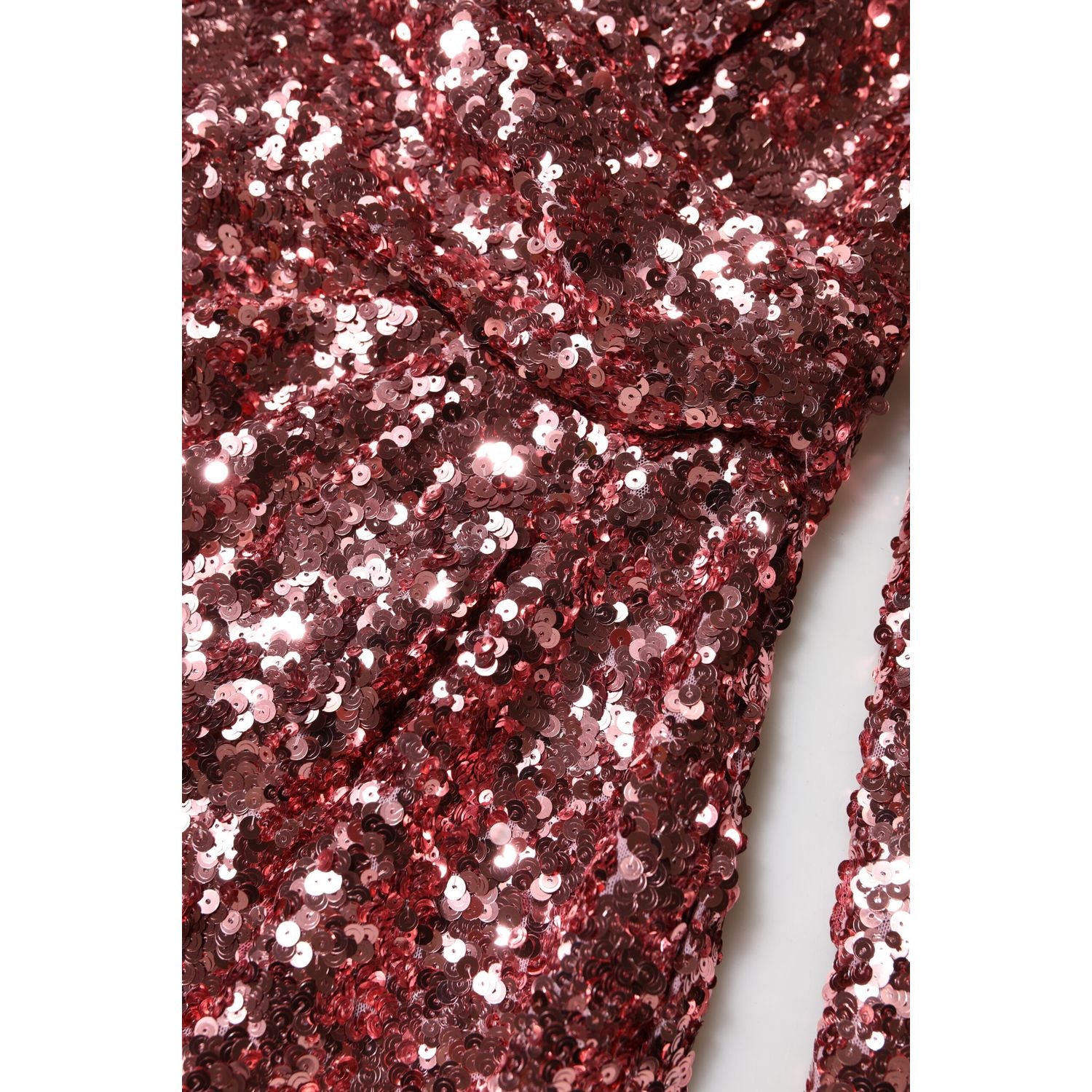 Dolce & Gabbana Pink Sequin Statement Nylon Midi V-Neck Dress