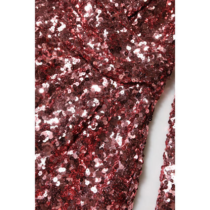 Dolce & Gabbana Pink Sequin Statement Nylon Midi V-Neck Dress