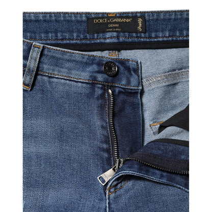 Dolce & Gabbana Blue Tattered Cotton Low Waist Denim Jeans