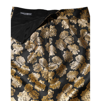 Dolce & Gabbana Black Gold Floral Print Jacquard Mini Skirt