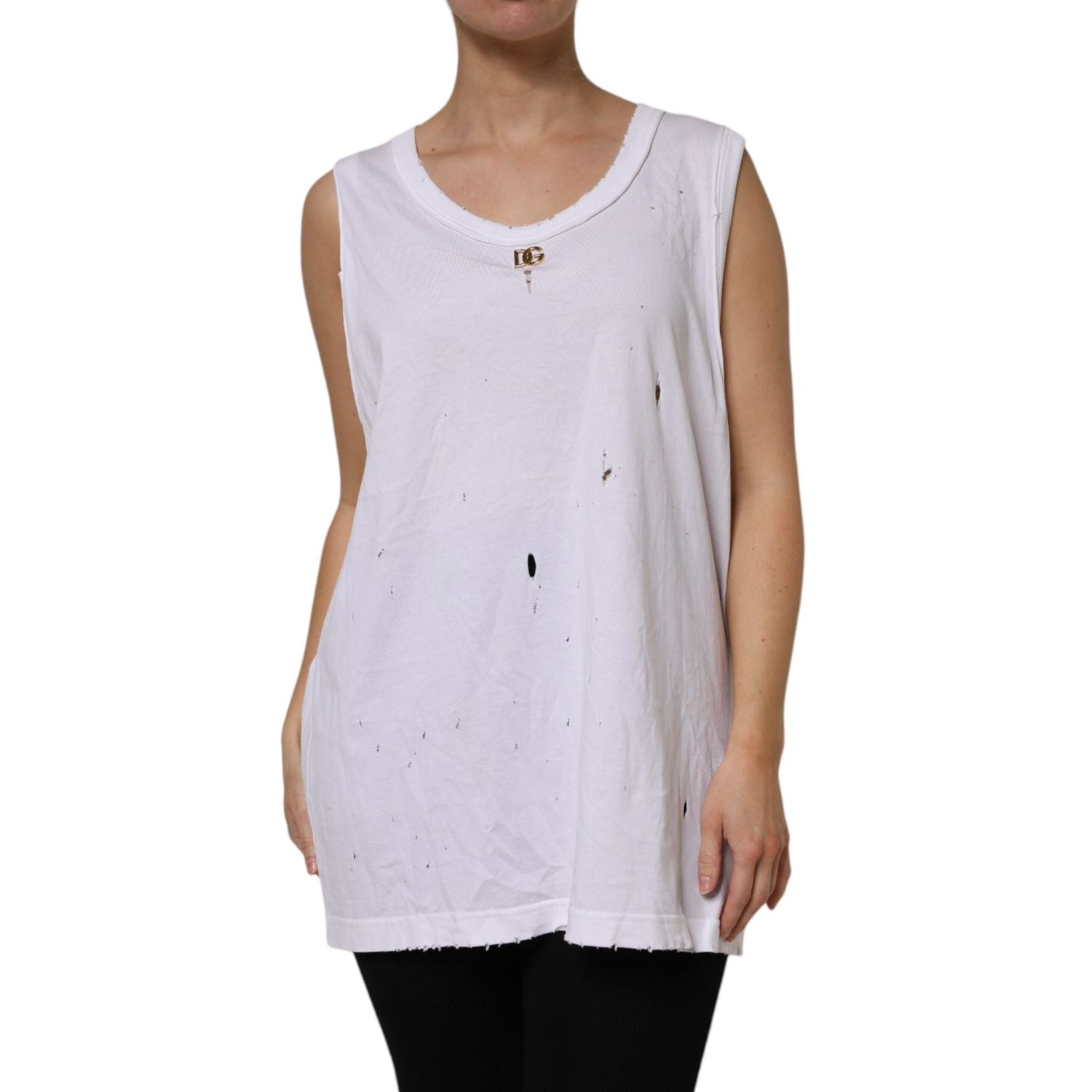 Dolce & Gabbana White Cotton Sleeveless Round Neck Tank Top
