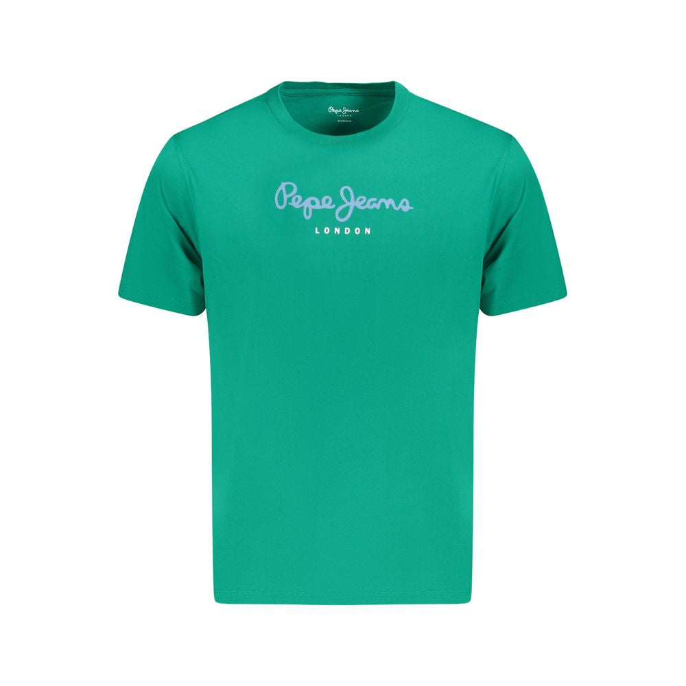 Pepe Jeans Green Cotton T-Shirt, short sleeve, regular fit, crew neck with logo print, 100% sustainable cotton