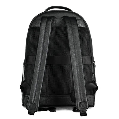 Back view of Tommy Hilfiger Black Polyethylene Men Backpack showing adjustable shoulder straps and top handle.
