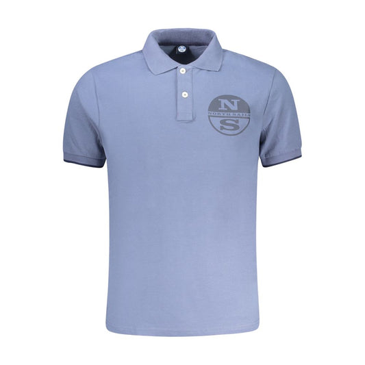 North Sails Blue Cotton Men Polo Shirt with logo and contrasting details, short sleeve style for casual sophistication.