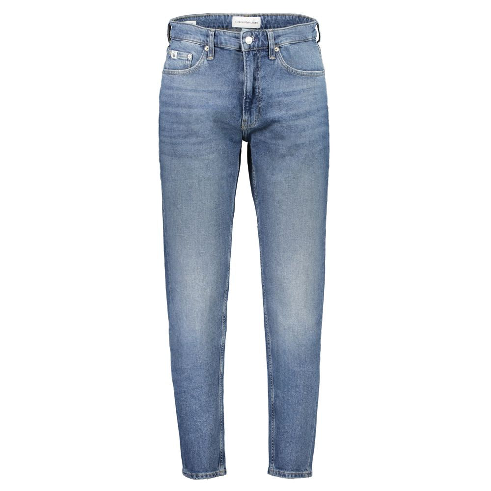 Calvin Klein Blue Cotton Men Jeans with regular taper fit showcasing a stylish washed effect and iconic logo for modern men.