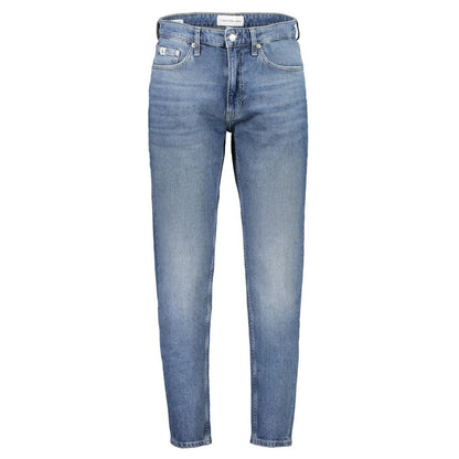 Calvin Klein Blue Cotton Men Jeans with regular taper fit showcasing a stylish washed effect and iconic logo for modern men.