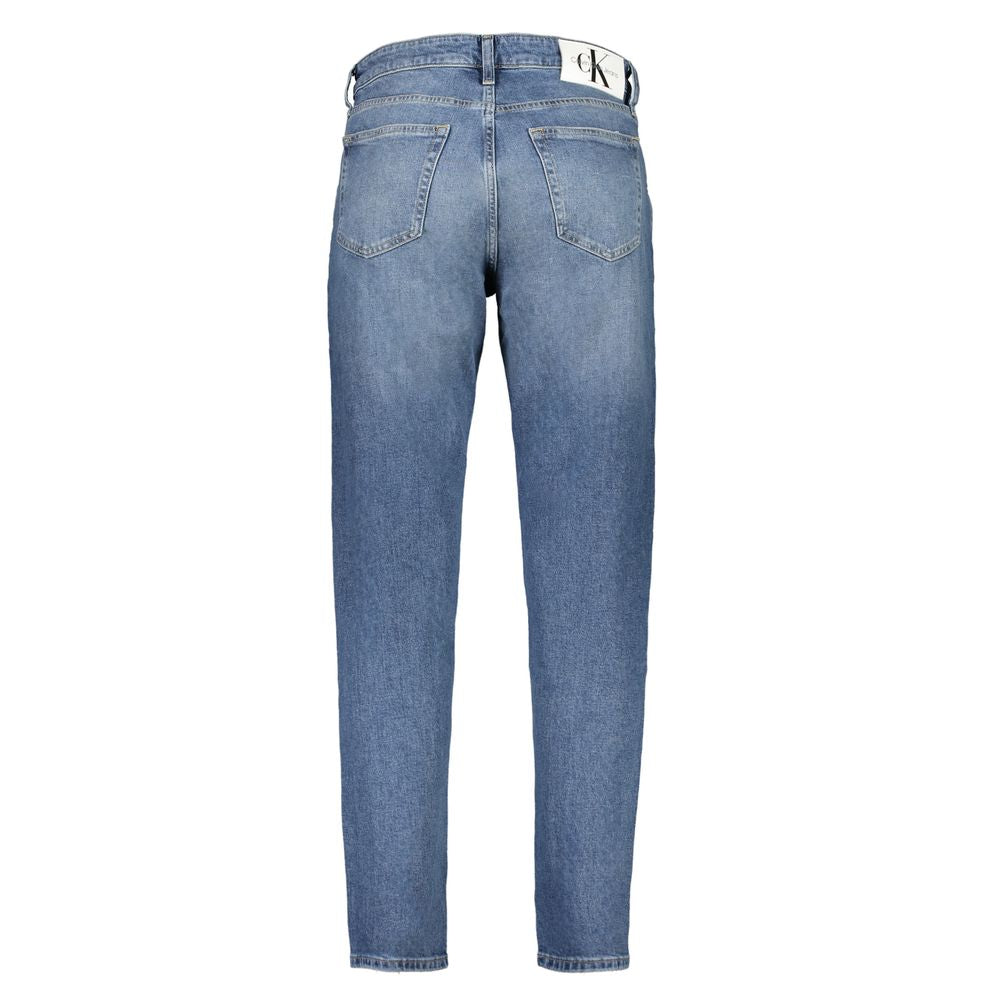 Back view of Calvin Klein Blue Cotton Men Jeans, showcasing stylish washed effect and iconic logo.