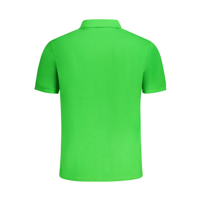 Back view of North Sails Green Cotton Men Polo Shirt featuring short sleeves and vibrant green color.