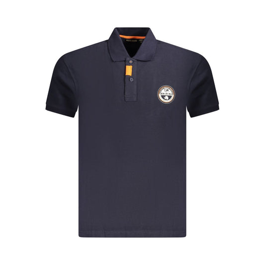 Napapijri Blue Cotton Men Polo Shirt with logo, short sleeves, and contrasting details for a blend of comfort and style.