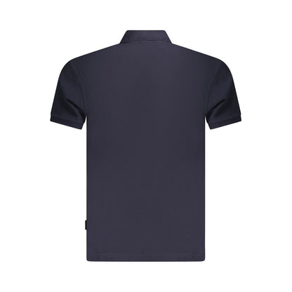 Back view of Napapijri Blue Cotton Men Polo Shirt in navy color with short sleeves, showcasing its relaxed fit and stylish design.