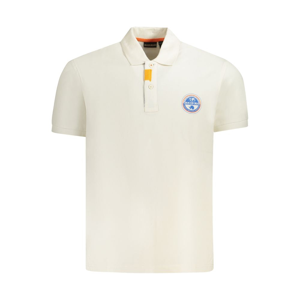 Napapijri White Cotton Men Polo Shirt with logo and contrasting details