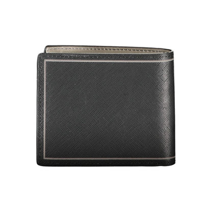 Tommy Hilfiger Black Leather Wallet with two compartments, coin purse, card spaces, contrast details, and logo.