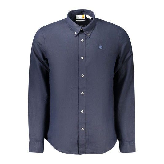 Timberland Blue Cotton Shirt, long sleeved, slim fit, button down collar, 1 button cuffs with logo embroidery.