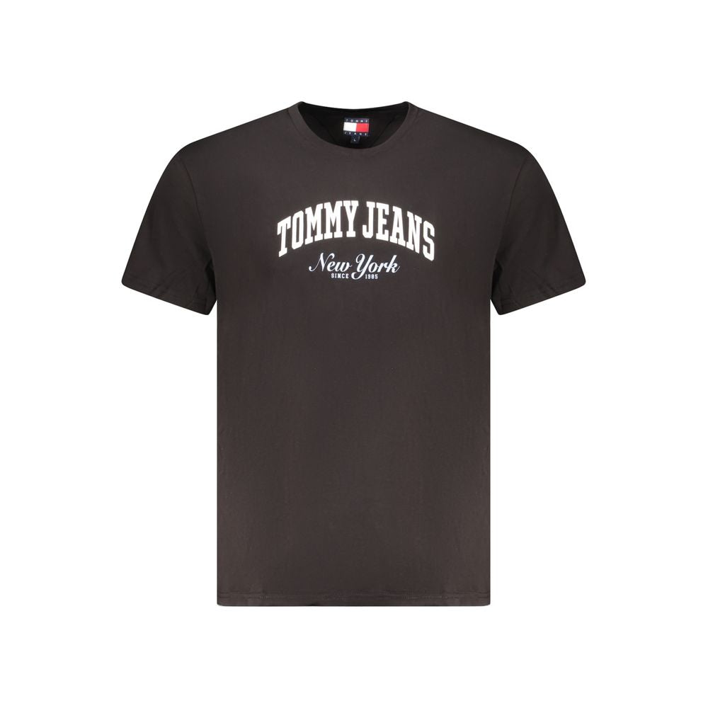 Tommy Hilfiger Black Cotton Men T-Shirt with iconic logo, stylish and comfortable for casual wear, luxury fashion for men.
