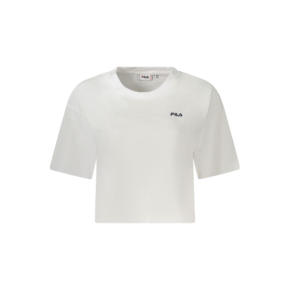Fila White Cotton Women T-Shirt featuring bold print and logo, loose cropped design, made from organic cotton for comfort and style.
