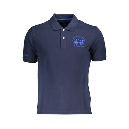 La Martina Blue Cotton Men Polo Shirt with embroidered logo, short-sleeve, luxury casual wear