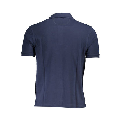 Back view of La Martina Blue Cotton Men Polo Shirt with short sleeves and classic collar