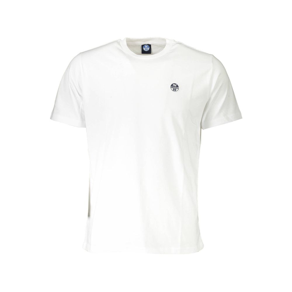 North Sails White Cotton Men T-Shirt with crew neck and logo, short sleeves, breathable and durable fabric, ideal for casual wear.