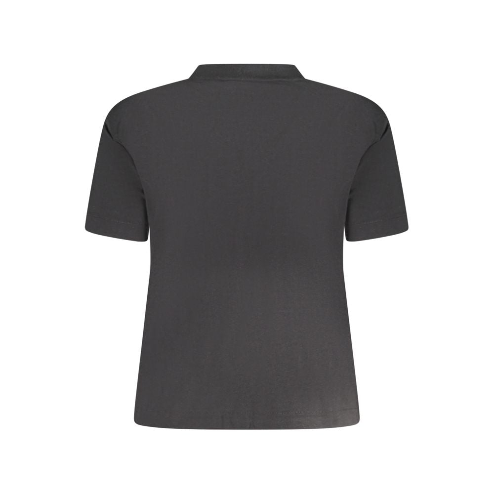 Calvin Klein Black Cotton Women T-Shirt with crew neck and logo, showing back view. Crafted from pure cotton for comfort and style.