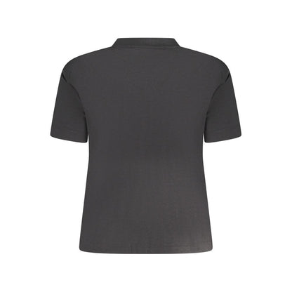 Calvin Klein Black Cotton Women T-Shirt with crew neck and logo, showing back view. Crafted from pure cotton for comfort and style.