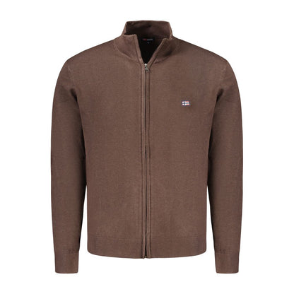 Norway 1963 Brown Polyamide Men Cardigan with zip and logo embroidery, showcasing elegance and durability.