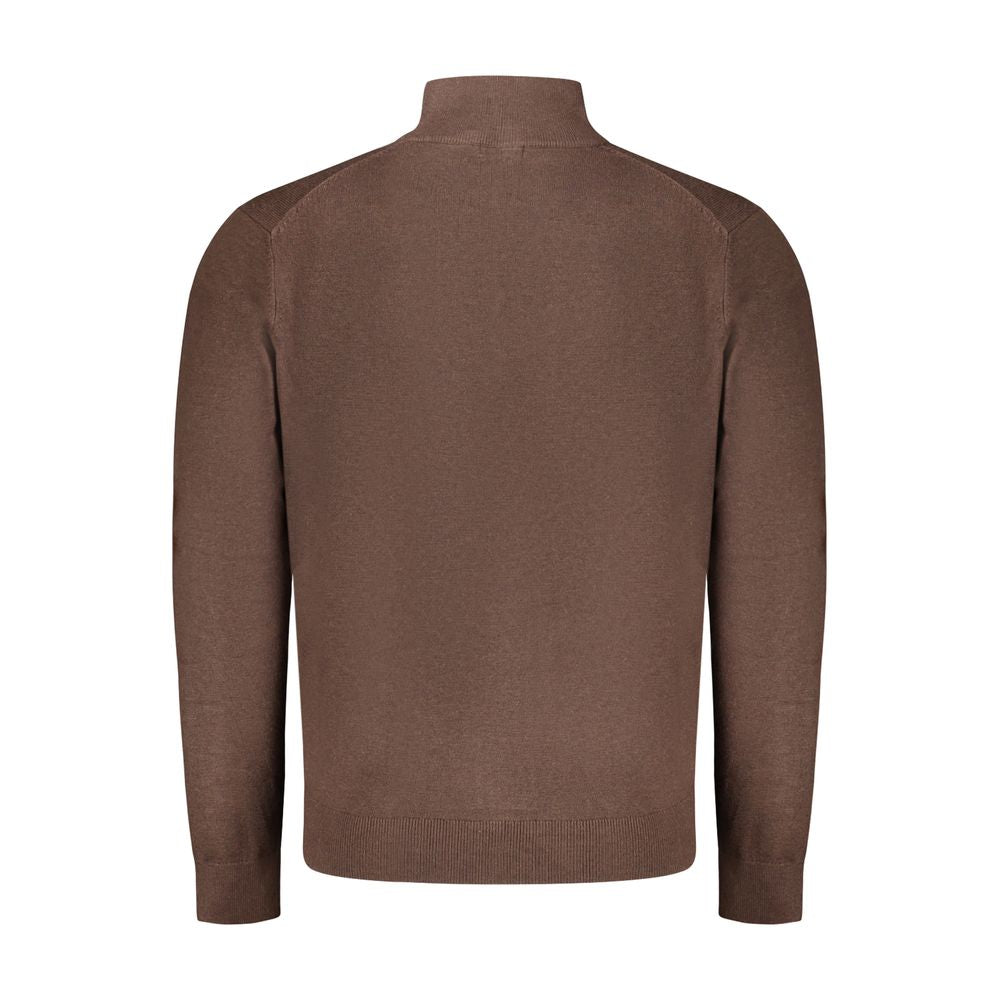 Norway 1963 Brown Polyamide Men Cardigan back view showcasing long sleeves and fine stitching.