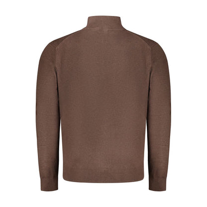 Norway 1963 Brown Polyamide Men Cardigan back view showcasing long sleeves and fine stitching.