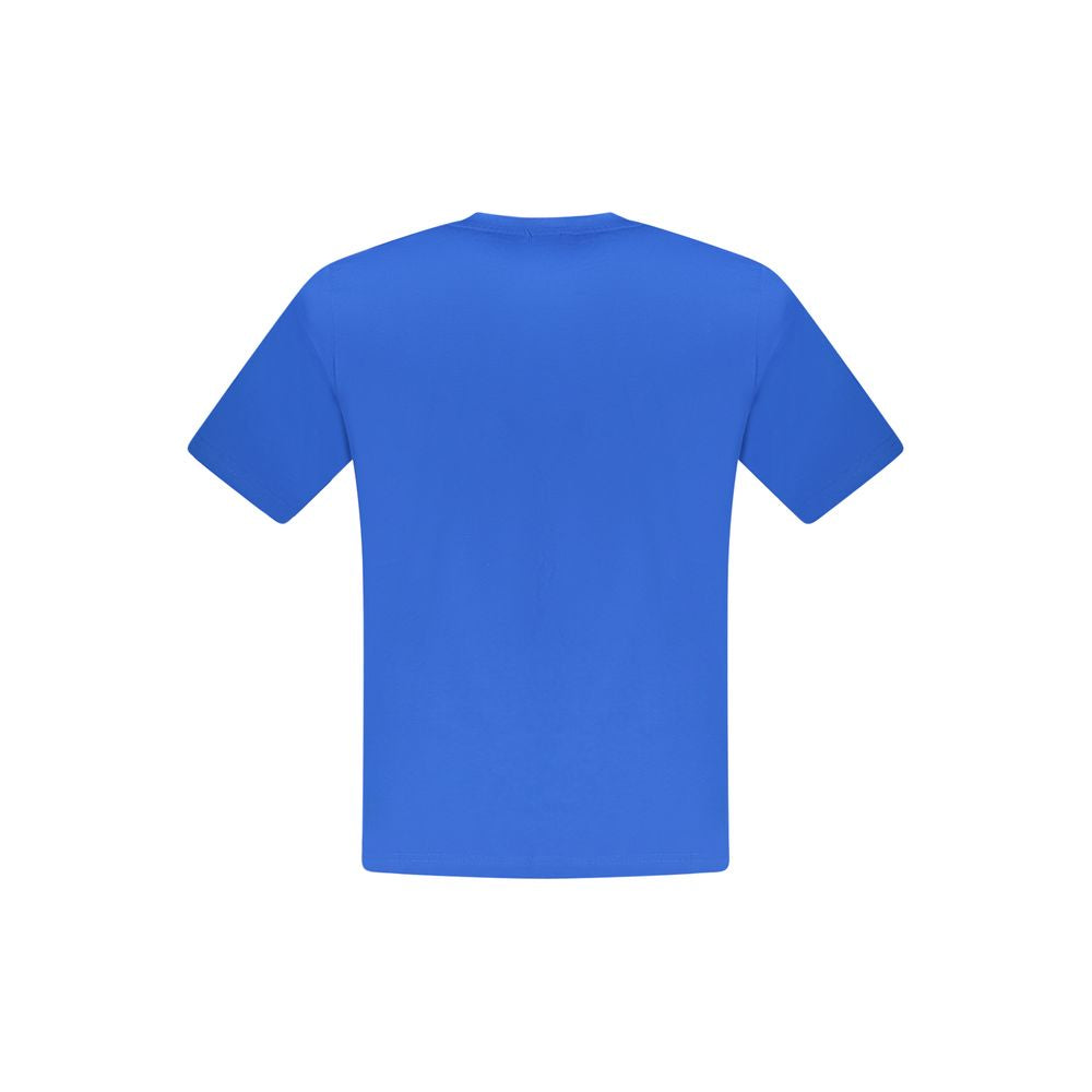 Back view of North Sails Blue Cotton Men T-Shirt showcasing sustainable fashion with short sleeves and signature logo.