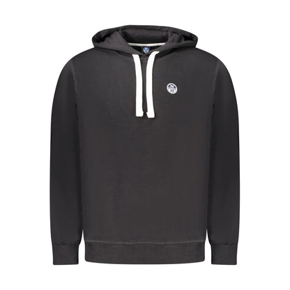 North Sails Black Cotton Men Sweater with hood and logo, made of premium brushed cotton for comfort. Trendsetting men's fashion item.