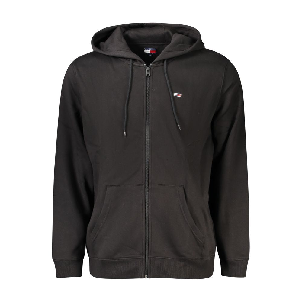Tommy Hilfiger Black Cotton Men Sweater with hood and logo embroidery, classic and casual design.