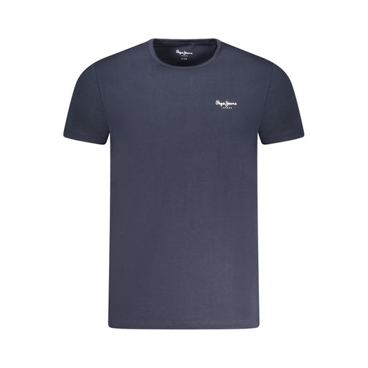 Pepe Jeans Blue Cotton Men T-Shirt with logo on chest, slim-fit crew neck design, ideal for casual wear.