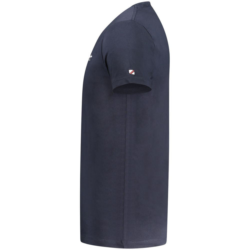 Side view of Pepe Jeans Blue Cotton Men T-Shirt showcasing slim-fit design and crew neck.